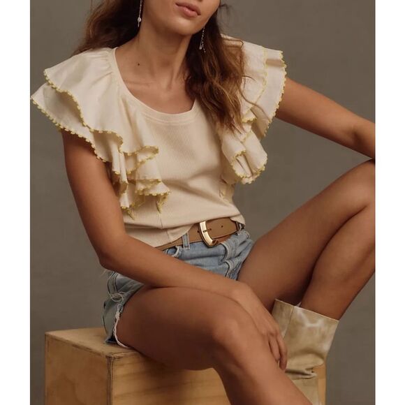 Anthropologie ivory ruffles oversized blouse - Picture 1 of 5